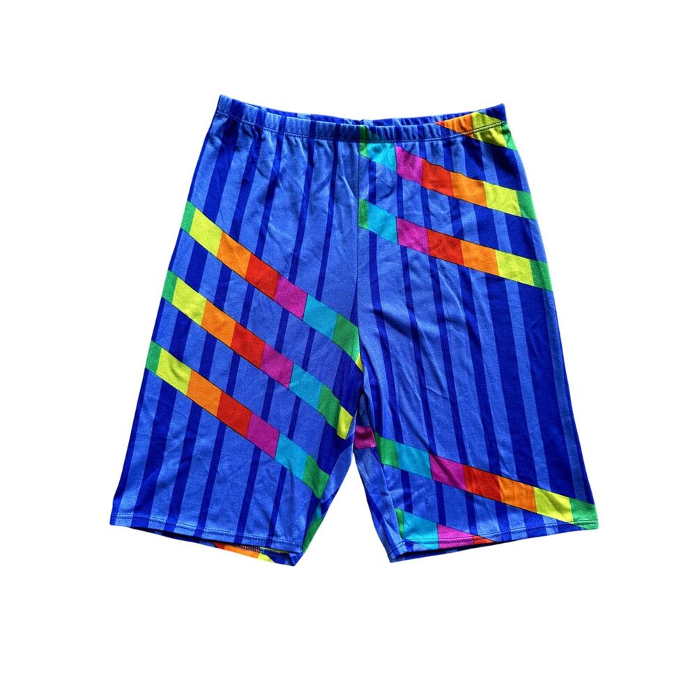 Vintage Jacques Moret Rainbow Spandex Bike Shorts Neon 80s 90s Geometric Medium